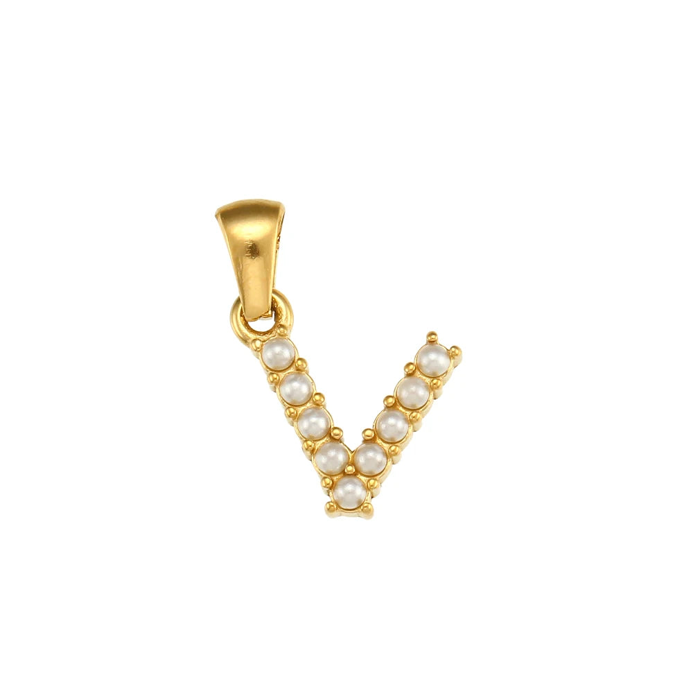 Collier Charm Zircon / Pearl Letter