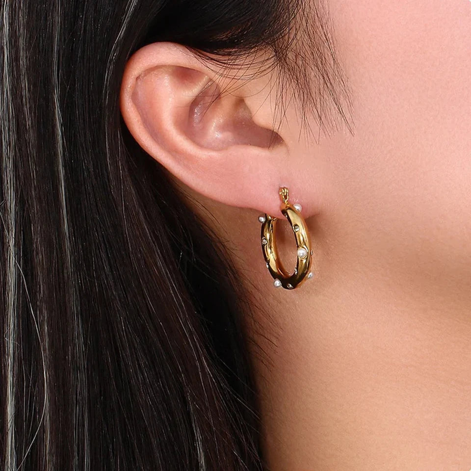 Bold Hoops Dots Crystal Pearl Ohrringe